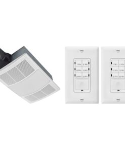 Broan-NuTone 110 CFM Bathroom Exhaust Fan, Heater & LED Light Combo Bundle with ENERLITES Countdown Timer Switch, 1-30 Min Settings, Blue LED, 2 Pack