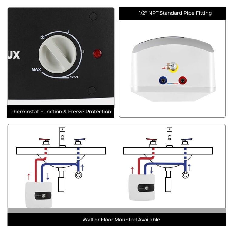 CAMPLUX Electric Tank Water Heater 6.5 Gallons, Point of Use Instant Mini Hot Water Heater 120V 1440W, Wall or Floor Mounted, Plug-in to Easier Using with Adjustable Thermostat, Save Time, UL Listed - Image 5