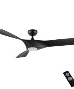 WINGBO 52" DC Ceiling Fan with Lights and Remote, Matte Black Ceiling Fan, 3 Curved ABS Blades, 6-Speed Reversible DC Motor, Modern Ceiling Fan for Kitchen Bedroom Living Room, ETL Listed