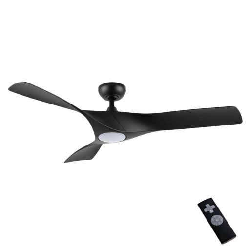 WINGBO 52" DC Ceiling Fan with Lights and Remote, Matte Black Ceiling Fan, 3 Curved ABS Blades, 6-Speed Reversible DC Motor, Modern Ceiling Fan for Kitchen Bedroom Living Room, ETL Listed