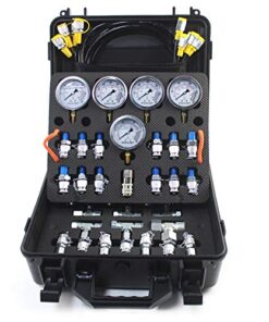 SINOCMP Hydraulic Pressure Test Kit 5 Pressure Gauges 5 Test Hoses 13 Test Couplings 14 Tee connectors Hydraulic Gauge Kit for Excavator Construction Machinery