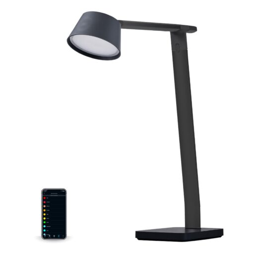 BLACK+DECKER Bostitch Verve Designer Smart Desk Lamp, Compatible with Alexa, Auto-Circadian Mode, True White LED + Color Ambiance, Qi Wireless Charger, Black, Certified for Humans