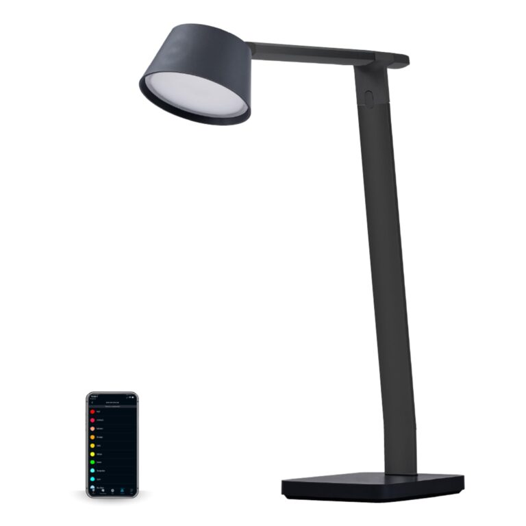 BLACK+DECKER Bostitch Verve Designer Smart Desk Lamp, Compatible with Alexa, Auto-Circadian Mode, True White LED + Color Ambiance, Qi Wireless Charger, Black, Certified for Humans