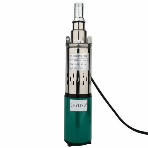 SHYLIYU Solar Submersible Well Pump DC 24V 260W Deep Well Pump 3"Tube Stainless Steel Screw pump 2300L/H 1" Outlet High Lift 53M Irrigation Pump Agricultural Garden Home