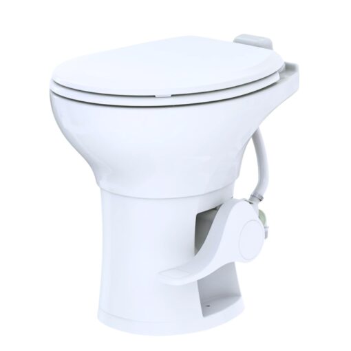 SEAFLO Residential Height Camper/RV Toilet with Elongated Ceramic Bowl, 19” Standard Height, Gravity Flush System, Foot Pedal Operation, Soft Close Seat, 4-Year Warranty