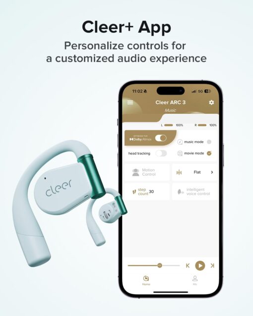 Cleer ARC 3 Open Ear Headphones - Dolby Audio, Snapdragon Sound True Wireless Earbuds, 50Hr Battery, Bluetooth 5.4, IPX 7, Multi-Point, Smart Controls, Wireless Charging Smart Case, Comfort Fit, Blue - Image 4