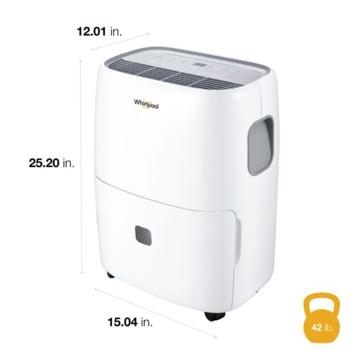 Whirlpool 50-Pint Portable Dehumidifier for Basement, Garage, and Living Room, 115V, Dehumidifier for Rooms up to 4500 Sq. Ft. with Energy Star Certification, Auto-Shutoff, and Timer in White - Image 7