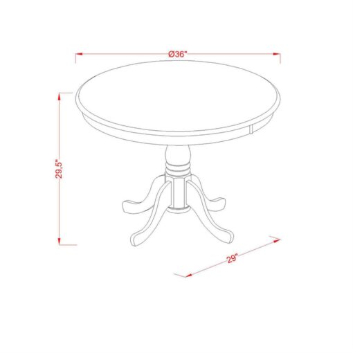 East West Furniture ANT-OLW-TP Antique Kitchen Dining Table - a Round Wooden Table Top with Pedestal Base, 36x36 Inch, Oak & Linen White - Image 3
