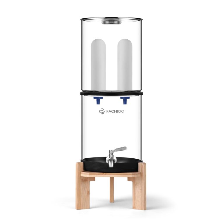 FACHIOO Gravity-Fed Water Filter System, 2.25G Glass Countertop System with 2 Ceramics Fluoride and Arsenic Reduction Elements, Metal Spigot, and Stand, Reduces Fluoride and Chlorine - Image 9