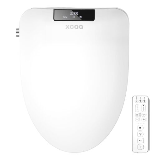 XCQQ Bidet Toilet Seat Round, Bidet with Warm Water and Air Dryer, Heated Toilet Seat, Multiple Spray Modes for Family Members, Self Cleaning Nozzle, Night Light, Remote Control