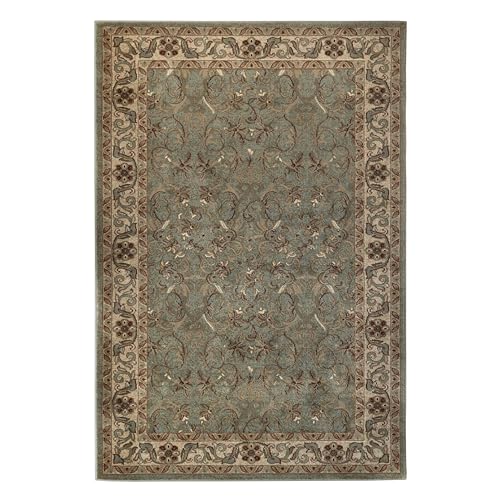 Superior Indoor Area Rug, Jute Backed Rugs for Bedroom, Living/Dining Room, Office, Entryway, Hallway, Kitchen, Traditional Floral Scroll Floor Decor, Heritage Collection, Green, 8' x 10'