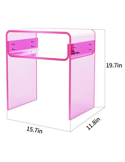 solaround Clear Acrylic End Table 2-Tier Bedside nightstand for Living Room Bedroom Home Decor (Pink Double) - Image 4