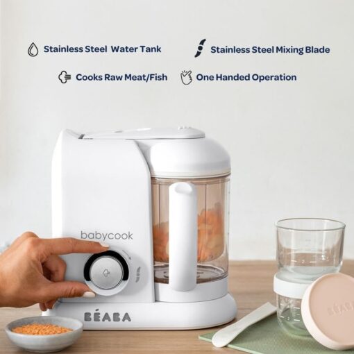 BEABA Babycook Solo 4 in 1 Baby Food Maker, Baby Food Processor, Steam Cook + Blend, Lrg Capacity 4.5 Cups 27 Servings in 20 Mins, Cook Healthy Baby Food at Home, Dishwasher Safe, Cloud - Image 4