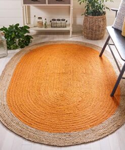 SAFAVIEH Natural Fiber Collection 10' Round Orange/Natural NF801B Handmade Boho Braided Premium Jute Entryway Foyer Living Room Bedroom Kitchen Area Rug