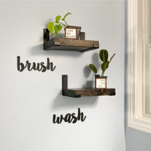 Rustic Shelves with J-Brackets Set of 2, Industrial Shelf, Kitchen Shelves, Solid Wood, Decorative Wall Storage, Heavy Duty, URBANDI (Dark Brown, 24Wx8D) - Image 4
