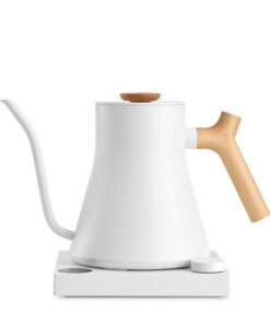 Fellow Stagg EKG Pro Electric Gooseneck Kettle - Pour-Over Coffee and Tea, Quick Heating, Precise Temperature Control, Scheduling, Built-in Brew Timer, Matte White with Maple Wood Handle, 0.9 Liter