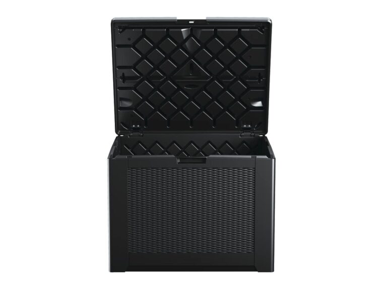 Rubbermaid Medium Resin Outdoor Storage Deck Box (74 Gal), Weather Resistant, Black, Deck Organization for Home/Backyard/Pool Chemicals/Toys/Garden Tools/Porch/Patio Cushions - Image 6