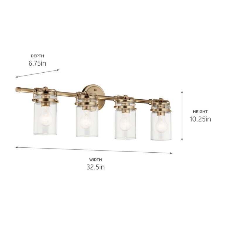 Kichler Brinley 4 Light Vanity Light with Clear Glass in Champagne Bronze, (32.5" W x 10.25" H), 45690CPZ - Image 9
