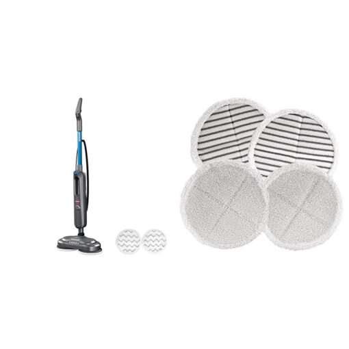 Bundle of BISSELL SpinWave SmartSteam Scrubbing Steam Mop with Rotating Mop Pads + Bissell 2124 Spinwave Mop Pad Kit Replacement Pads, White