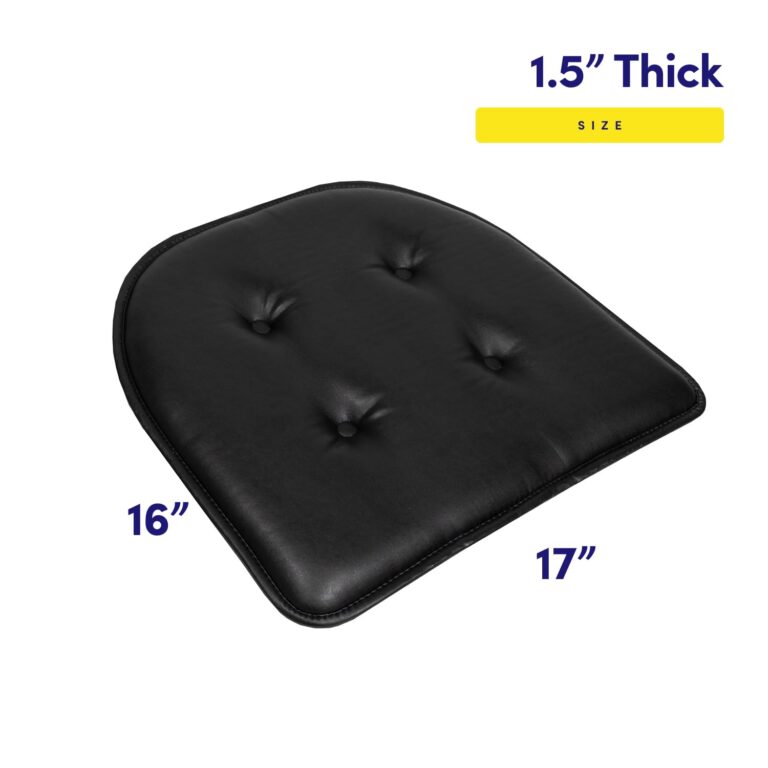 Sweet Home Collection Chair Cushion Memory Foam Pads Tufted Slip Non Skid Rubber Back U-Shaped 17" x 16" Seat Cover, 12 Pack, Faux Leather Black - Image 6