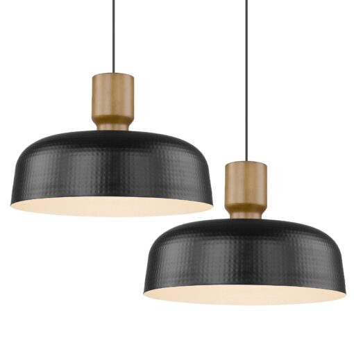 Darkaway Large Industrial Pendant Light Fixtures with Hammered Metal Shade, 2Pack Black 18.1inch Oversized Pendant Lighting for Kitchen Island Hanging Lamp Adjustable Height