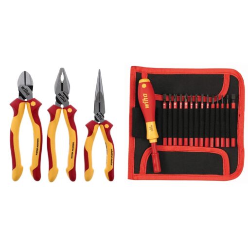 Wiha Insulated Industrial Pliers, Cutters and Interchangeable Screwdriver Set Bundle (4 Pieces)