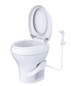 SEAFLO Residential Height Camper/RV Toilet with Sprayer Attachment, 18.5” Standard Height, Gravity Flush System, Foot Pedal Operation, Soft Close Seat, 4-Year Warranty (With Sprayer Attachment)