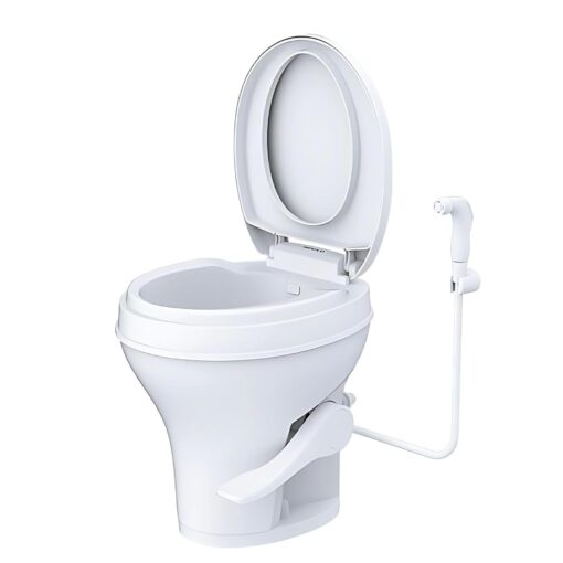 SEAFLO Residential Height Camper/RV Toilet with Sprayer Attachment, 18.5” Standard Height, Gravity Flush System, Foot Pedal Operation, Soft Close Seat, 4-Year Warranty (With Sprayer Attachment)