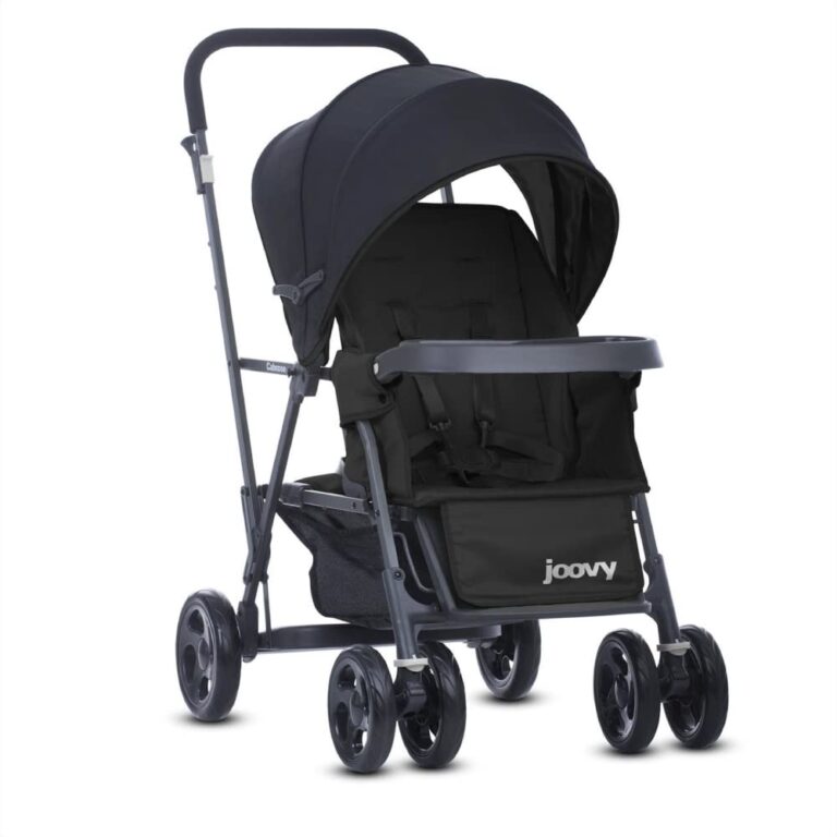 Joovy Caboose Sit and Stand Double Stroller with Rear Bench and Standing Platform, 3-Way Reclining Seats, Optional Rear Seat, and Universal Car Seat Adapter (Black) - Image 7
