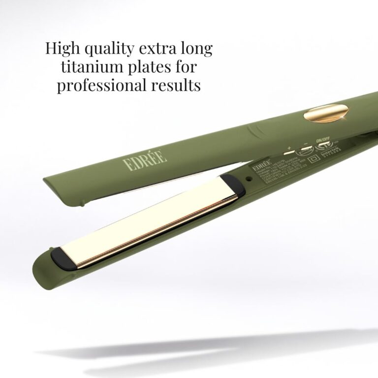 Edrée The Aurélie 5” Extra Long Hair Straightener Iron – Titanium Flat Iron Hair Straightener with LED Display, 330°F to 450°F Heat Control, 360 Swivel Cord, Dual Voltage (Olive) - Image 6