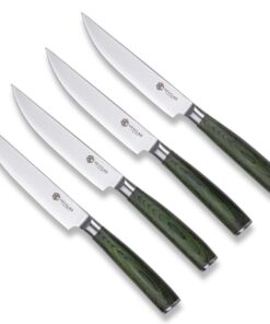 HexClad Steak Knife Set, 4-Pieces Damascus Stainless Steel Blades, Full Tang Construction, Pakkawood Handles