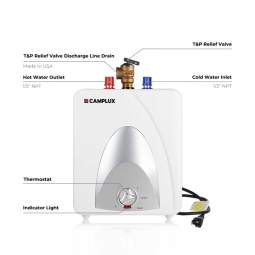 CAMPLUX Electric Small Hot Water Heater, 1.3 Gallon Point of Use Hot Water Heaters 120V 1440W, Under Sink, Wall or Floor Mounted, Easy to Install - Image 4