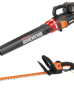 WORX WG584 40V Power Share Turbine Cordless Leaf Blower with Brushless Motor (2x20V Batteries) with Power Share 22-inch Cordless Hedge Trimmer