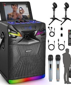 GPSK-1 DSP Bluetooth Karaoke Machine with 2 Microphones for Karaoke Parties and Live Streaming, Professional Karaoke Speaker with Digital Recording,Sound Effect,DJ Lights,FM (6.5 inch)