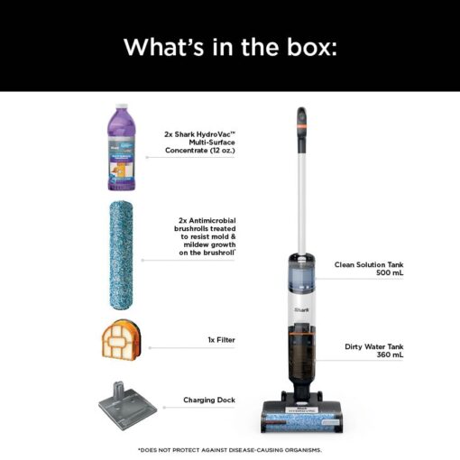 Shark Wet Dry Vacuum Mop All-in-One Cordless Hardfloor Cleaner, HydroVac MessMaster, 3-in-1 Self-Cleaning System, Strong Suction with 2 Brushrolls & 2 Solutions, for Hard Floors & Area Rugs, AW261 - Image 2