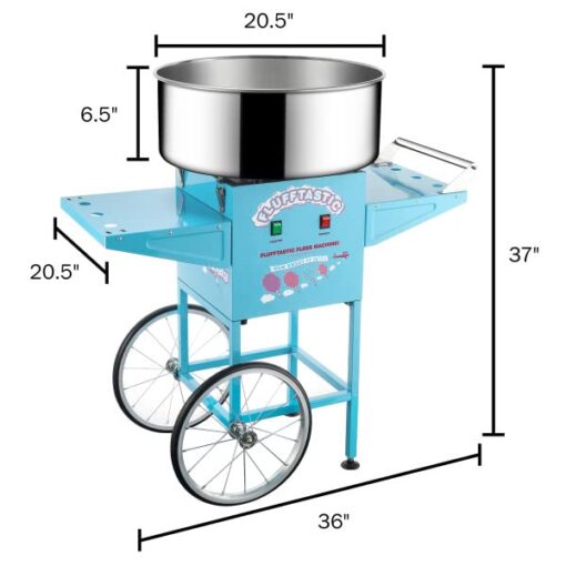 Cotton Candy Machine With Cart – 1000W Flufftastic Floss Maker With Stainless-Steel Pan, Side Trays, And 13in Wheels By Great Northern Popcorn (Blue) - Image 10