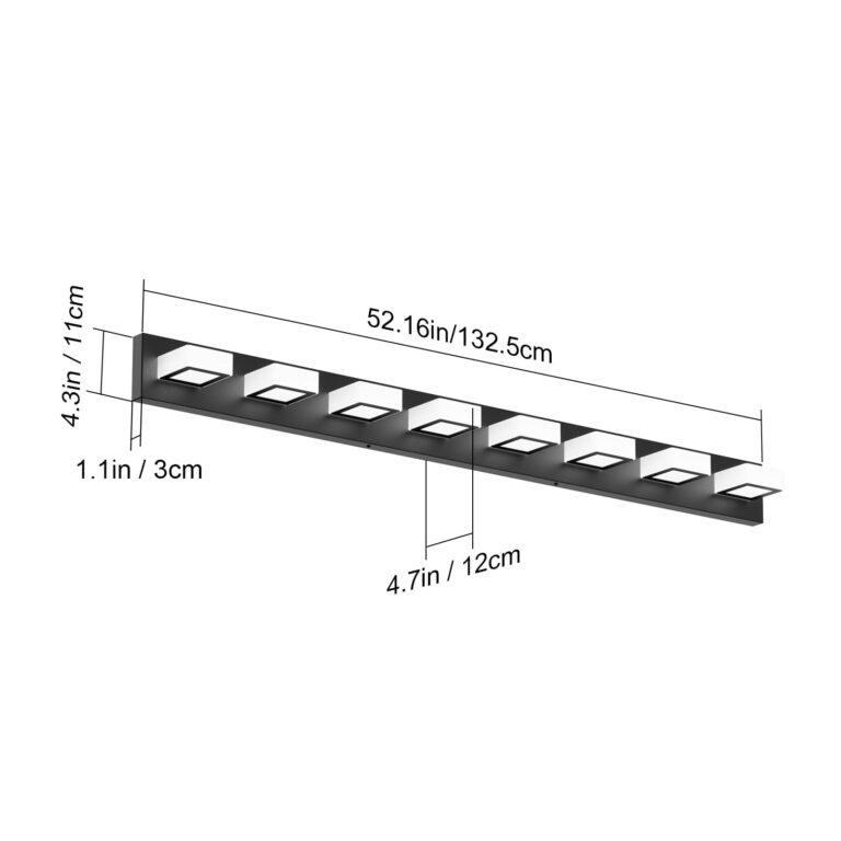 Ralbay 52inch Black Vanity Lights Fixtures 8 Lights LED Modern LED Acrylic Matte Black Vanity Lights Modern Black Bathroom Wall Lighting Over Mirror - Image 6