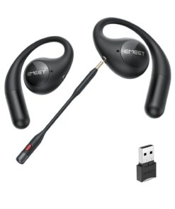 EMEET Airflow Open Ear Headphones with Mic, Zoom Certified, True Wireless Headsets with Detachable Microphone, ENC+VoiceCore 2.0 Noise Cancelling, Bluetooth 5.3, Multi-Point, Wireless Earbuds for Work