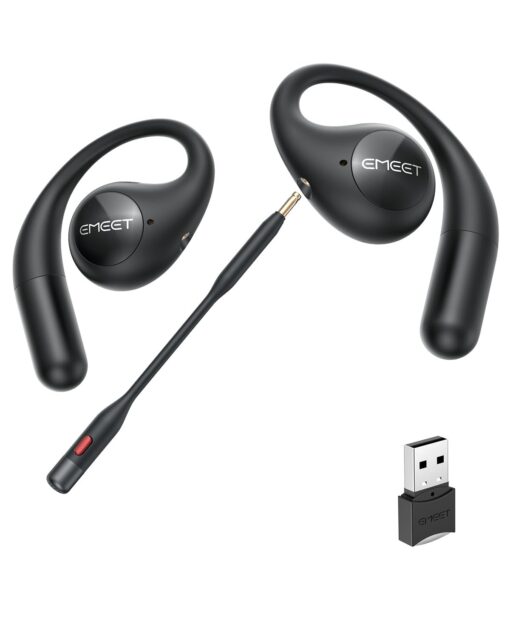 EMEET Airflow Open Ear Headphones with Mic, Zoom Certified, True Wireless Headsets with Detachable Microphone, ENC+VoiceCore 2.0 Noise Cancelling, Bluetooth 5.3, Multi-Point, Wireless Earbuds for Work
