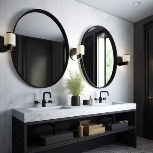 USHOWER 2-Pack Black Round Mirrors 30 Inch, Round Bathroom Mirror for Over Sink, Black Circle Mirror, Metal Frame, Bathroom Vanity Mirror for Wall Decor