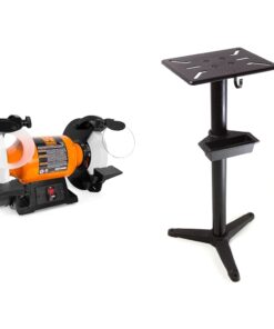 WEN BG4286 3-Amp 8-Inch Slow Speed Bench Grinder, Orange,black & Bench Grinder Stand, 32-Inch with Water Pot (4288T), Black