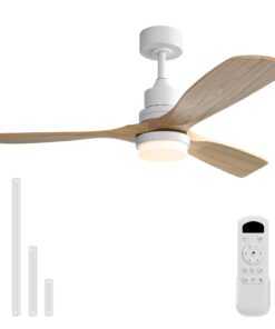 Sofucor Low Profile Ceiling Fan With Lights Remote Control 52 Inch Flush Mount Ceiling Fan Modern Wood Blade Fan For Bedroom Living Room Indoor Outdoor Farmhouse Patio, Noiseless DC Motor