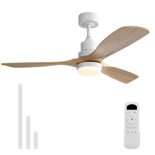 Sofucor Low Profile Ceiling Fan With Lights Remote Control 52 Inch Flush Mount Ceiling Fan Modern Wood Blade Fan For Bedroom Living Room Indoor Outdoor Farmhouse Patio, Noiseless DC Motor