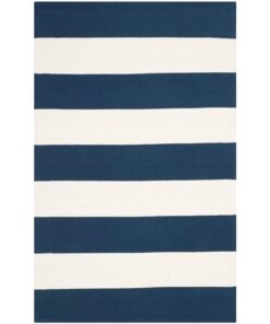 SAFAVIEH Montauk Collection X-Large Area Rug - 12' x 15', Navy & Ivory, Handmade Flat Weave Boho Farmhouse Cotton Stripe, Ideal for High Traffic Areas in Living Room, Bedroom (MTK712H)