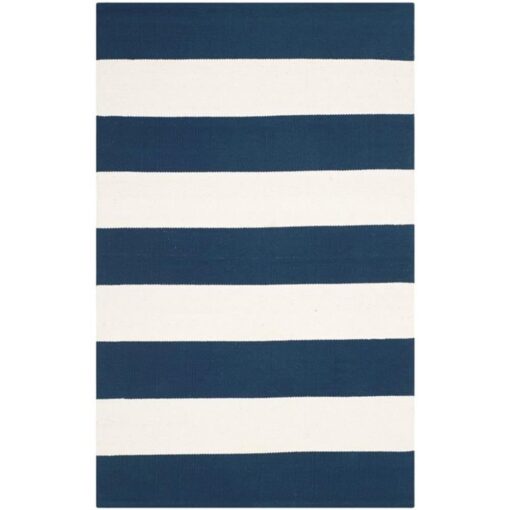 SAFAVIEH Montauk Collection X-Large Area Rug - 12' x 15', Navy & Ivory, Handmade Flat Weave Boho Farmhouse Cotton Stripe, Ideal for High Traffic Areas in Living Room, Bedroom (MTK712H)