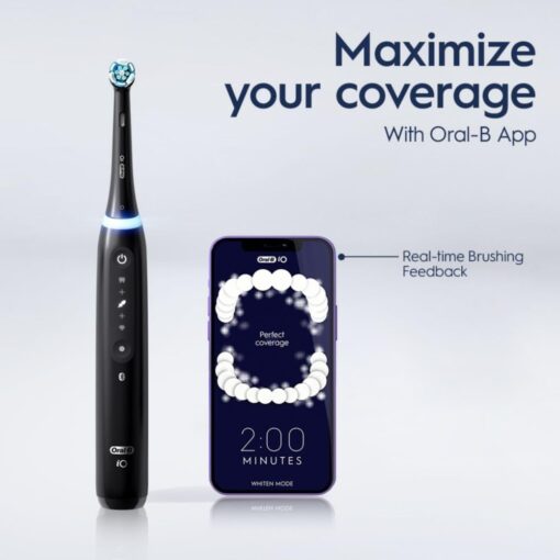 Oral-B iO Deep Clean + Whiten Rechargeable Electric Toothbrush with Visible Pressure Sensor, 2 Minute Timer, 5 Cleaning Settings, 1 iO5 Limited, 3 Toothbrush Heads, Travel Case & Refill Holder, Black - Image 5