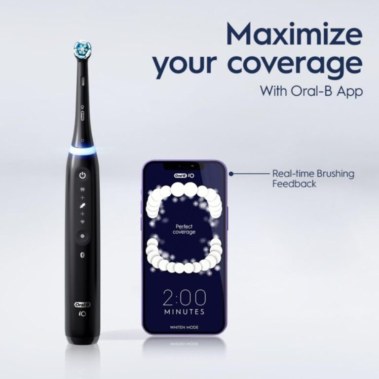 Oral-B iO Deep Clean + Whiten Rechargeable Electric Toothbrush with Visible Pressure Sensor, 2 Minute Timer, 5 Cleaning Settings, 1 iO5 Limited, 3 Toothbrush Heads, Travel Case & Refill Holder, Black - Image 5