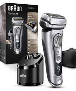 Braun Electric Razor for Men With Precision Beard Trimmer, Rechargeable, Wet & Dry Foil Shaver, Clean & Charge Station & Travel Case, Silver, 3 Piece Set
