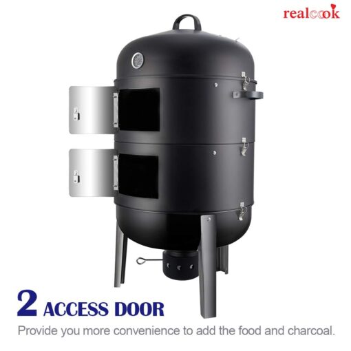 Realcook Charcoal BBQ Smoker Grill - 20 Inch Vertical Smoker for Outdoor Cooking Grilling - Image 4