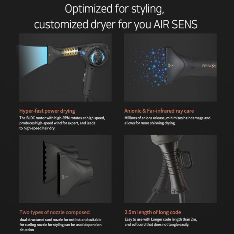 JMW Hair Dryer AIR SENSE I 15 WINDS - 3 Heat X 5 Speed mix, 2 nozzles & dryer Stand, upgrade BLDC motor, 100% Cool shot, Smart Memory, Fast Drying, Low Noise, Curling, Durable, Blow Dryer Frizzy Hair, - Image 5